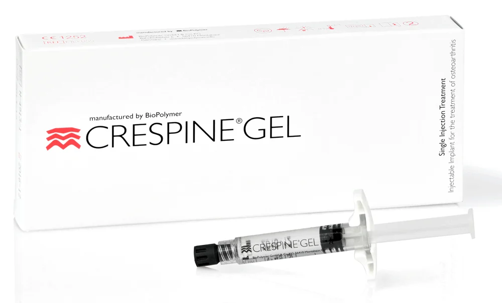 Crespine Gel: box and 2 ml prefilled syringe